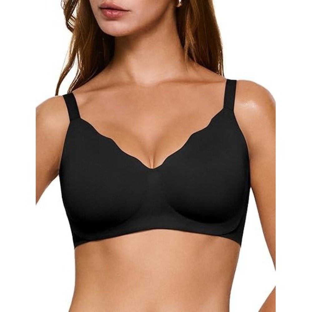 MSRP $23 Lehoba Women's M Black Wireless Push Up Bra Scalloped No Underwire